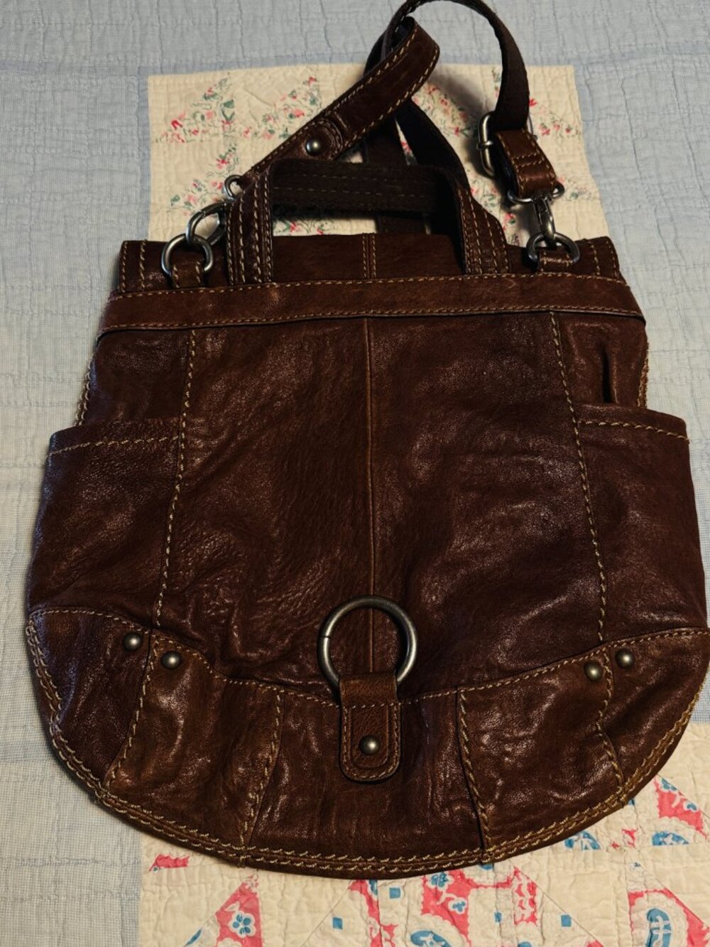 Brown Leather Fossil Satchel/Crossbody Bag - Picture 3 of 4